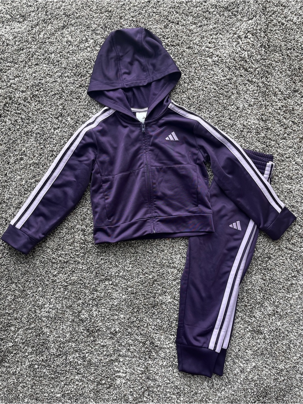 Adidas girls Purple Hooded Tracksuit Set